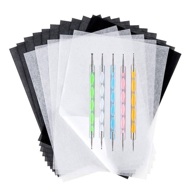 Ueerdand 100 Sheets White Tracing Paper 100 Sheets Carbon Transfer Paper and 5 Pieces Ball Embossing Styluses for Wood Burning Craft, Paper, Canvas and Other Art Craft Surfaces - Image 1